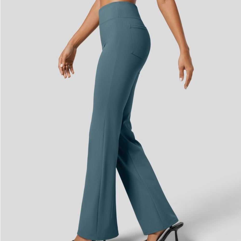 Halera Flex Work Pants, High Waisted, Slight Flare, Back Pockets